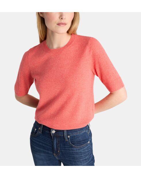 Kurzärmliger korallenroter Kaschmirpullover Difi