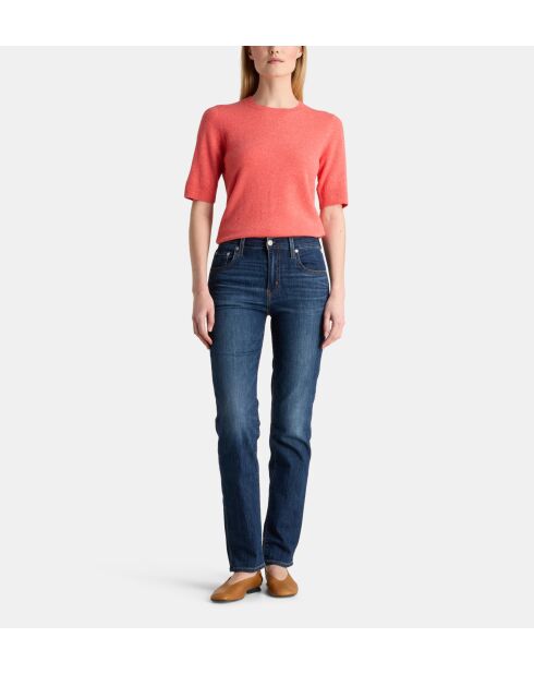 Kurzärmliger korallenroter Kaschmirpullover Difi