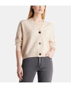 Kurzer Cardigan Tabiola aus hellbeiger, verantwortungsbewusster Wolle und Kaschmir