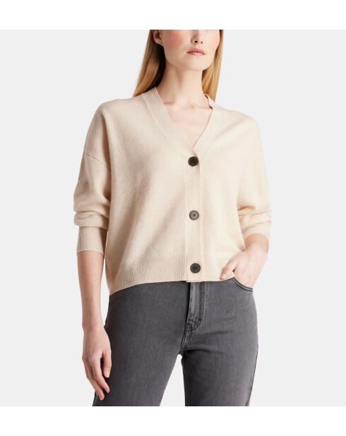 Tabiola cropped vest van lichtbeige, verantwoorde wol en kasjmier