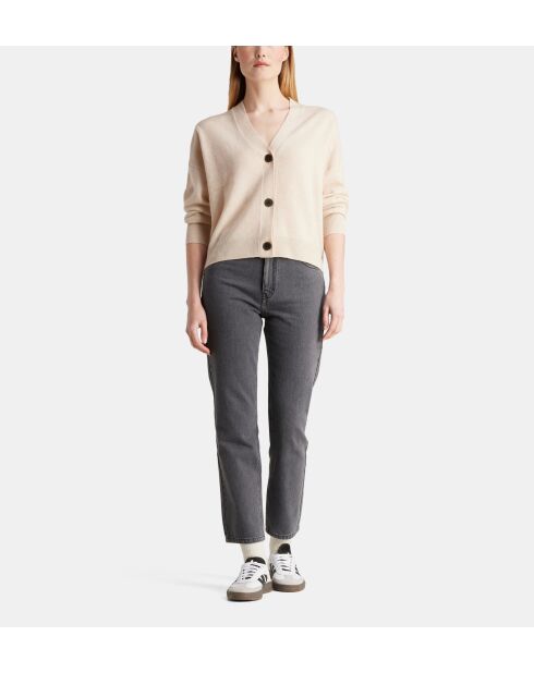 Tabiola cropped vest van lichtbeige, verantwoorde wol en kasjmier