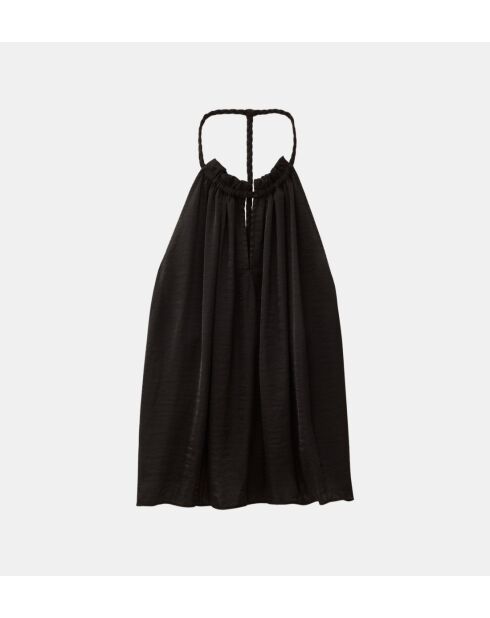 Savanah - Losse top met open achterkant in zwart satijn