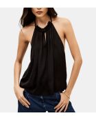 Savanah - Losse top met open achterkant in zwart satijn