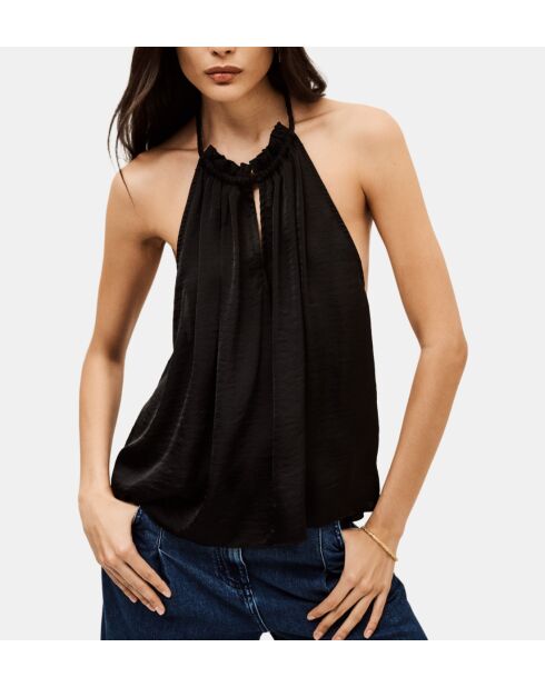 Savanah - Losse top met open achterkant in zwart satijn
