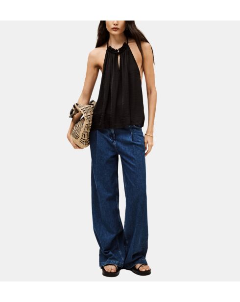 Savanah - Losse top met open achterkant in zwart satijn