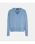 Middelblauwe rechte trui van Ceylanwol en kasjmier