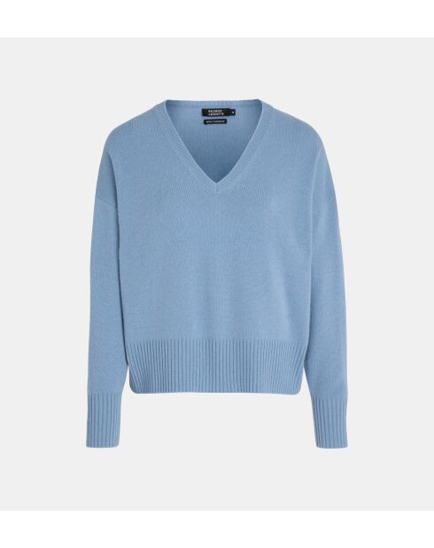 Middelblauwe rechte trui van Ceylanwol en kasjmier