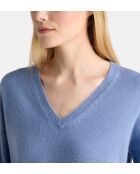 Middelblauwe rechte trui van Ceylanwol en kasjmier