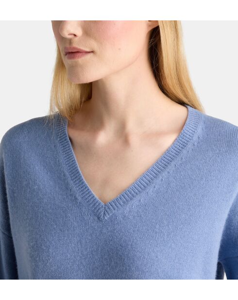 Middelblauwe rechte trui van Ceylanwol en kasjmier