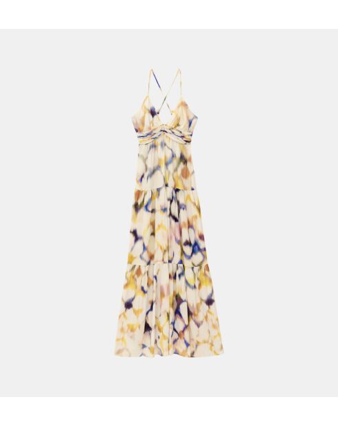 Gelb/mehrfarbiges langes Kleid mit Faoya-Print