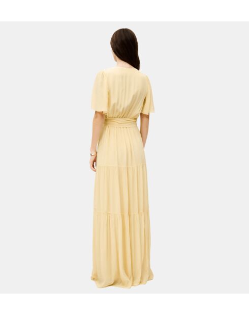 Natalia hellgelbes langes fließendes Kleid mit Rüschen