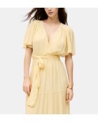 Natalia hellgelbes langes fließendes Kleid mit Rüschen