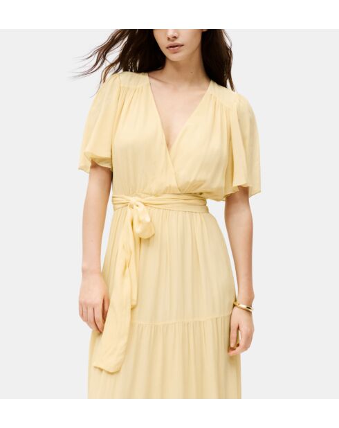 Natalia hellgelbes langes fließendes Kleid mit Rüschen