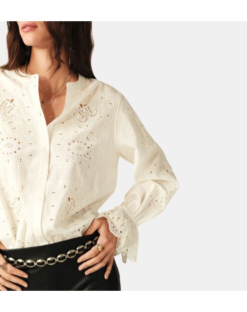 Ecru hemd met geborduurd Soraya