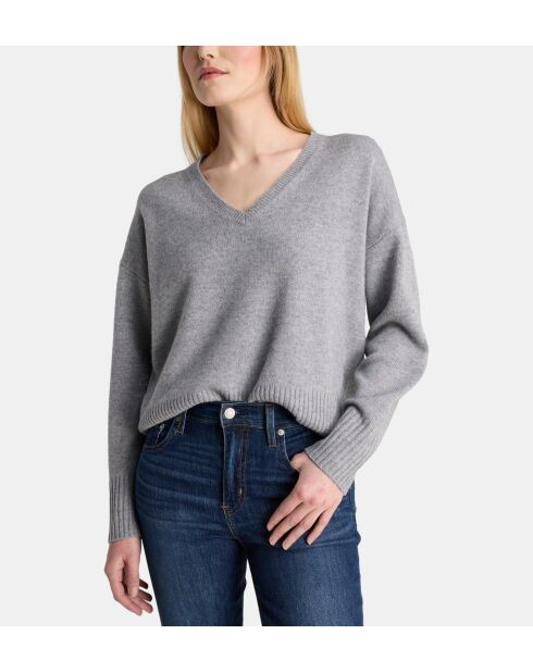 Grijze rechte trui van wol en kasjmier uit Ceylan