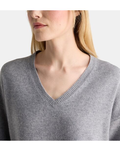 Grijze rechte trui van wol en kasjmier uit Ceylan