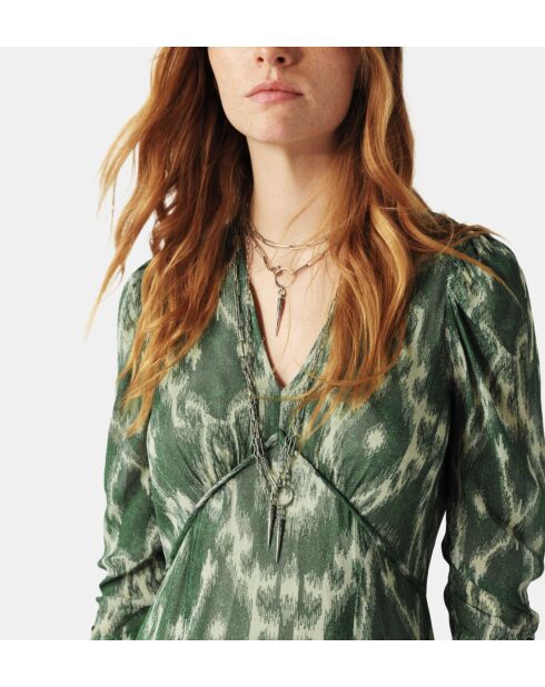 Matsa Midikleid in Khaki mit Grafikprint