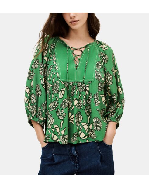 Blusa holgada con estampado floral verde Aura