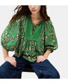 Blusa holgada con estampado floral verde Aura