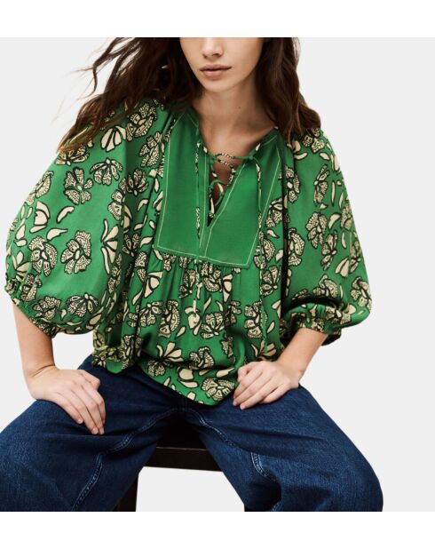 Blusa holgada con estampado floral verde Aura