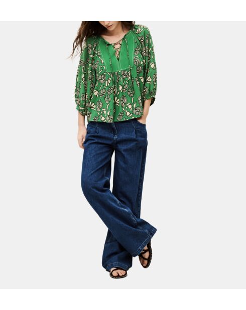 Blusa holgada con estampado floral verde Aura