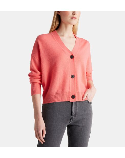 Cardigan court Tabiola laine et cachemire responsable  corail