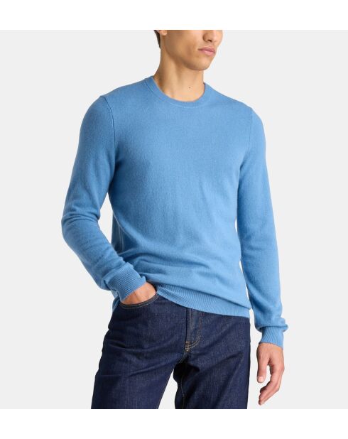 Nachron effen kasjmier trui eendblauw