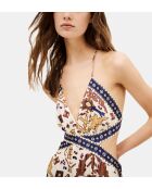 Gerade geschnittenes Kleid mit ecru-/mehrfarbigem Muster