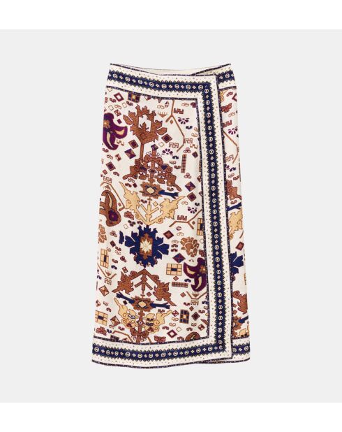 Varper rechte midirok ecru/veelkleurige grafische print