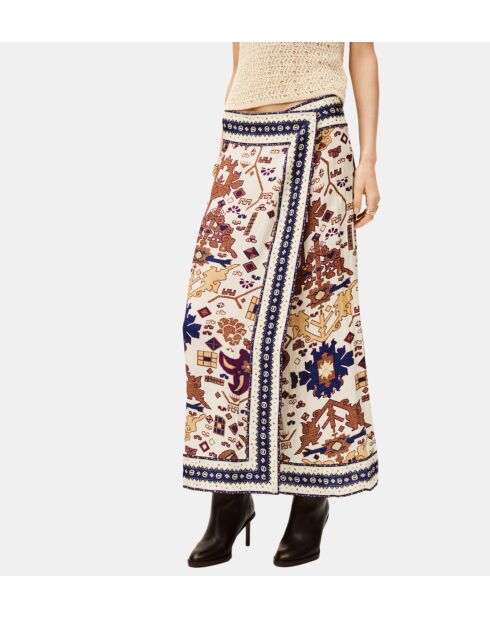 Varper rechte midirok ecru/veelkleurige grafische print