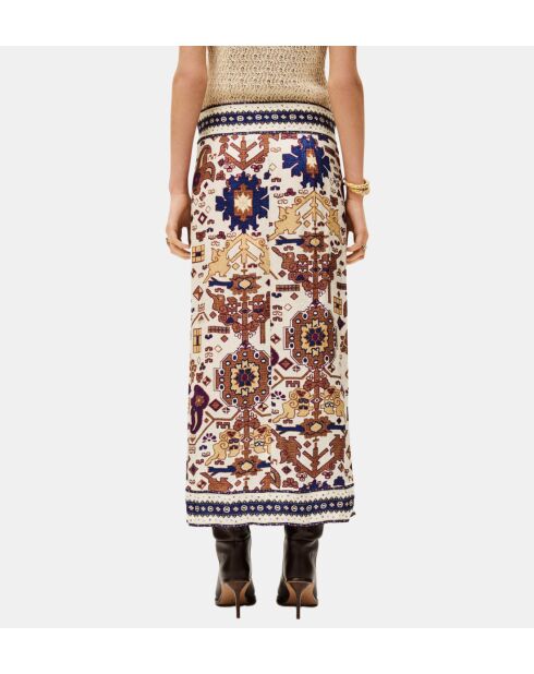 Varper rechte midirok ecru/veelkleurige grafische print