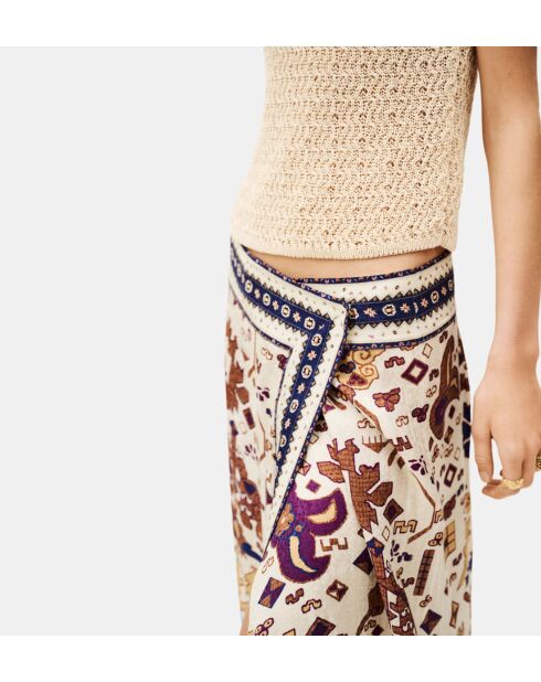 Varper rechte midirok ecru/veelkleurige grafische print