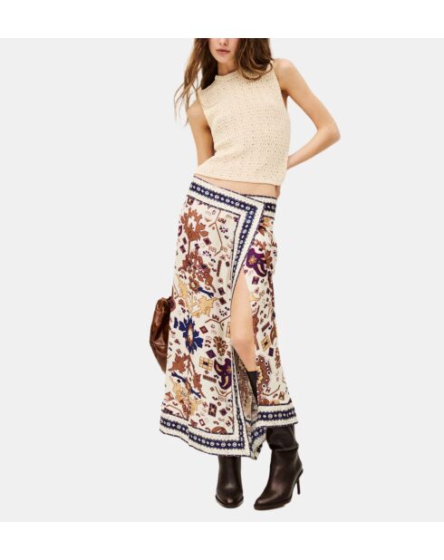 Varper rechte midirok ecru/veelkleurige grafische print