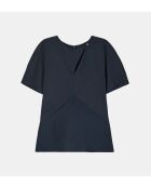 Drapierte Bluse von Embrun aus nachtblauer Bio-Baumwolle