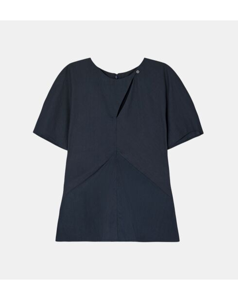Drapierte Bluse von Embrun aus nachtblauer Bio-Baumwolle