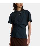 Drapierte Bluse von Embrun aus nachtblauer Bio-Baumwolle