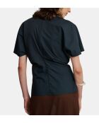 Drapierte Bluse von Embrun aus nachtblauer Bio-Baumwolle