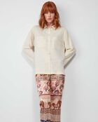 Pyjama chemise en maille confectionné en coton et pantalon en satin beige