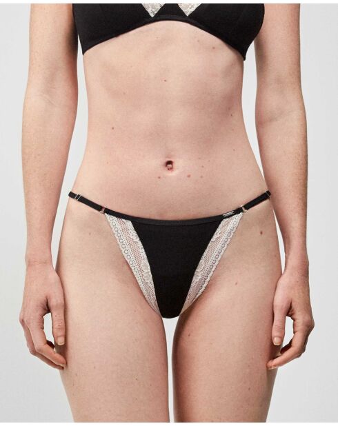 Culotte brésilienne dentelle en contraste noire