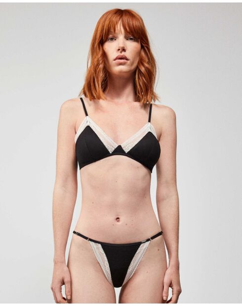 Culotte brésilienne dentelle en contraste noire
