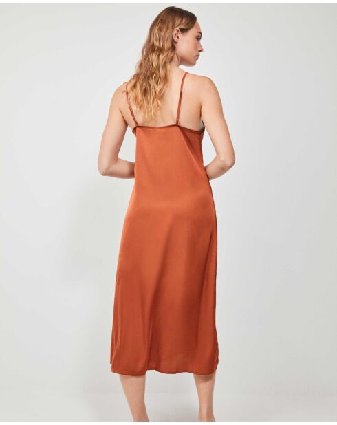 Chemise de nuit longue satin chaudiaire orange