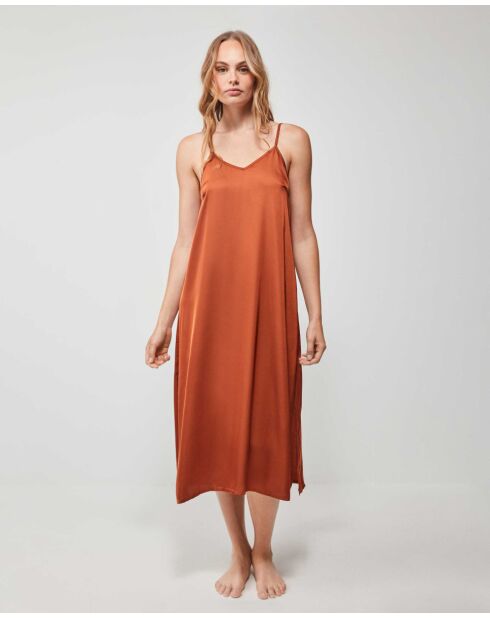 Chemise de nuit longue satin chaudiaire orange