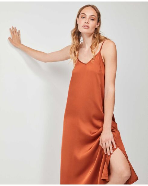 Chemise de nuit longue satin chaudiaire orange