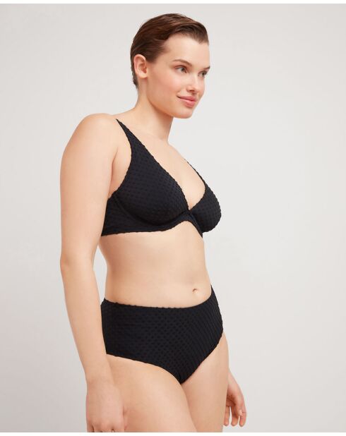 Culotte bikini haute tissu structuré noire