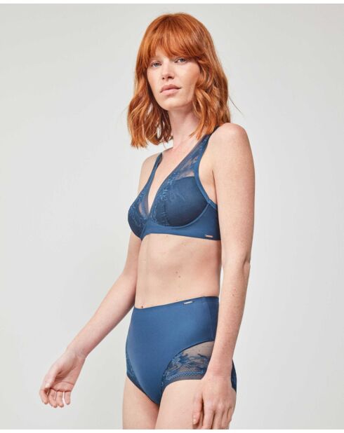 Culotte haute avec finitions sans coutures bleue