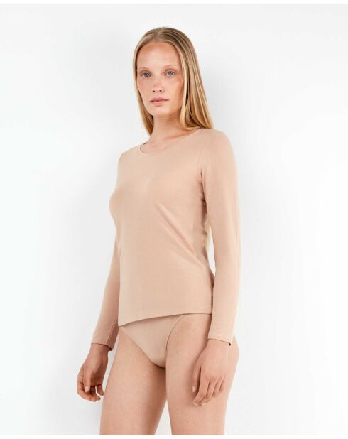 T-shirt intérieur manches longues coton biologique beige