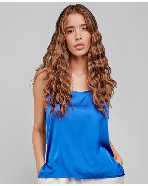 T-shirt bretelles tissu satiné bleu