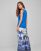 T-shirt bretelles tissu satiné bleu