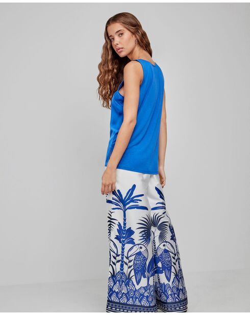 T-shirt bretelles tissu satiné bleu