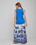 T-shirt bretelles tissu satiné bleu